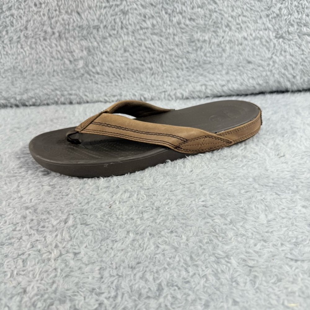 Crocs Men’s Yukon Flip Flops Tan Leather and Brown Croslite Size M 8 W 10